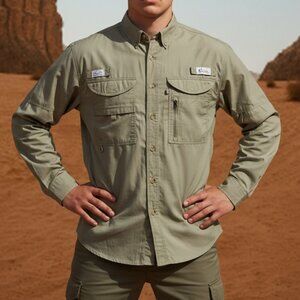 World Wide Sportsman Olive Green Button Down Long Sleeve Shirt SZ M(ID107)